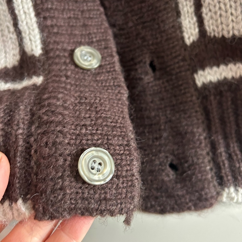 Vintage 60s 70s Grandpa Boho Brown and Cream Cardigan Medium - Picture 5 of 15